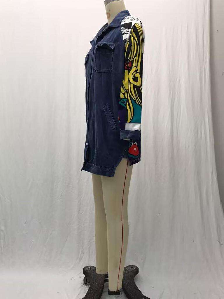 Geacă de vânt din denim pentru femei 2025: Model Abstract Creativ, Croială Largă, Jachetă Denim Spălat