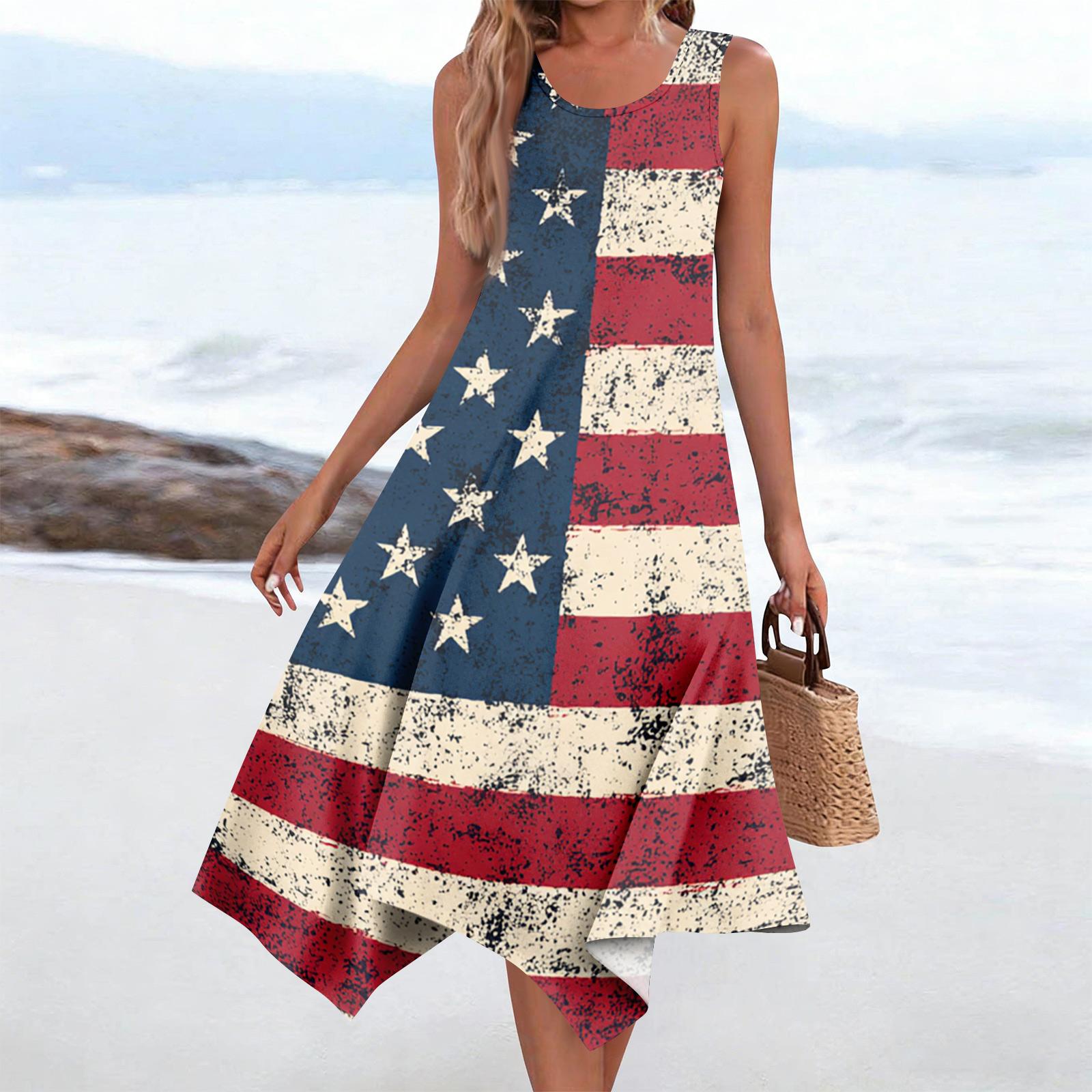 

Жіноча повсякденна модна сукня середньої довжини з круглим вирізом і квітковим принтом без рукавів із нерівним подолом XL