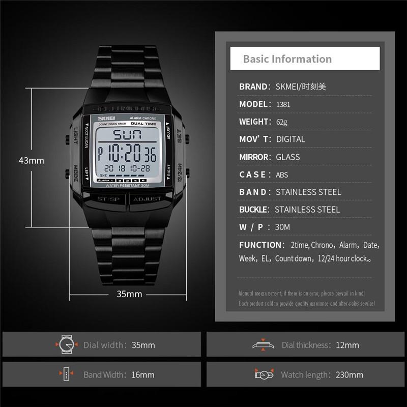 SKMEI 1381 Military Sports Watches Electronic Mens Watches Male Clock Waterproof LED Digital Watch