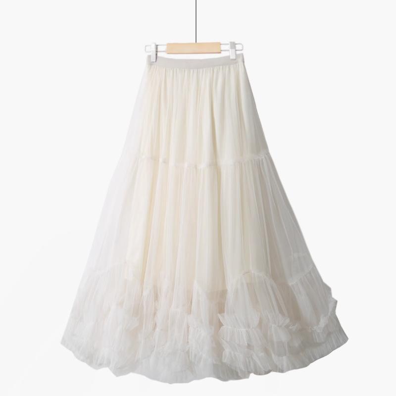 Gonne Lunghe in Tulle da Donna Vita Alta Elastica Linea ad A Lunghe Stratificate Tutù Ruffles in Rete Stratificate Svolazzanti Gonna da Fata Estiva Casual da Donna Midi in Rete