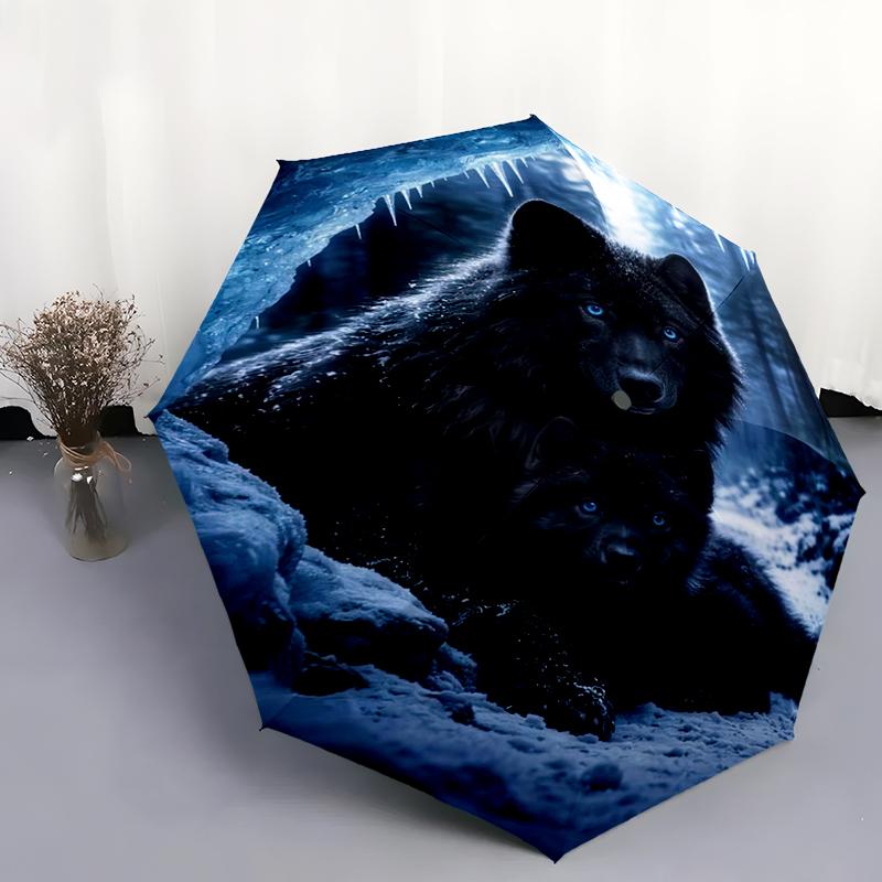 

1pc Wolf Theme pattern Umbrella Portable Folding Umbrella Iron Frame Hole Bone Structure Outdoor Home Umbrella разноцветный