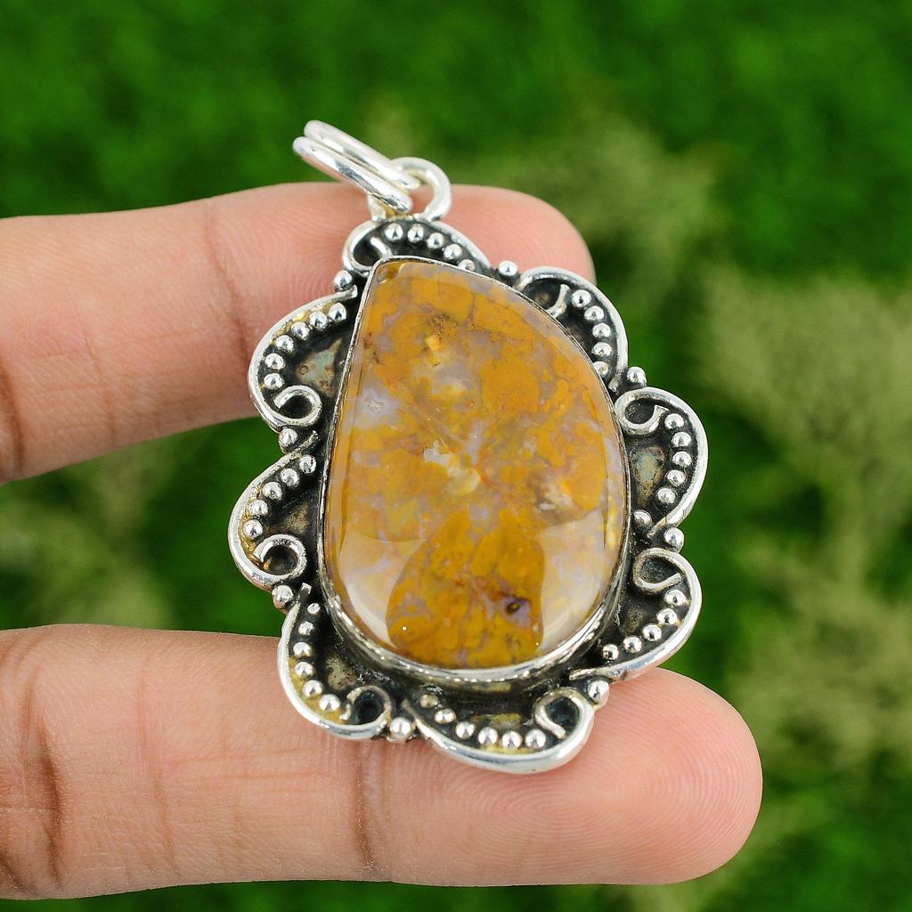 Daughters Day Sale Polka Dot Agate Gemstone Artisan New Pendant Sterling Silver