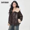 BEAUTIFUL WARDROBE Women's Faux Fur Collar Spliced Leather Jacket