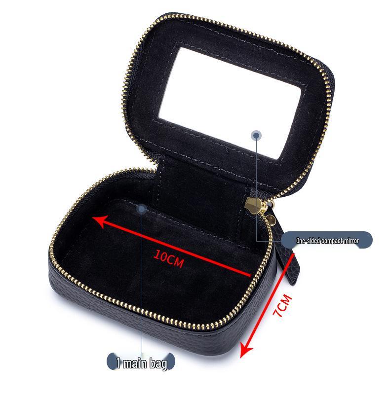 Damen Mini-Lippenstifttasche aus echtem Leder mit Spiegel - Modische und tragbare Drei-in-Eins Make-up-Tasche