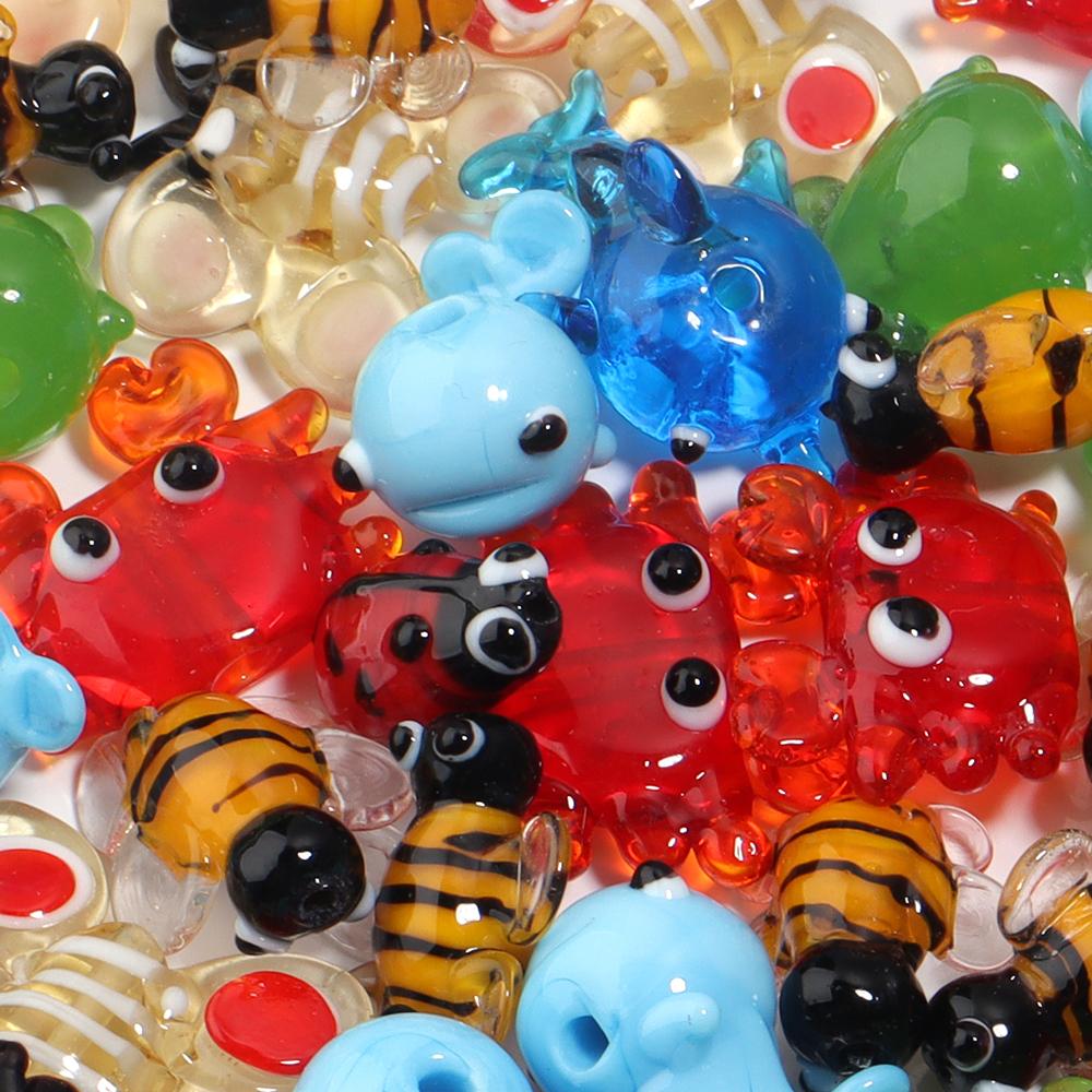 2-10pcs Cartoon Animal Lampwork Beads Cute Animals Glass Loose Beads For Jewelry Making DIY Bracelets Pendant Key Chain Supplies