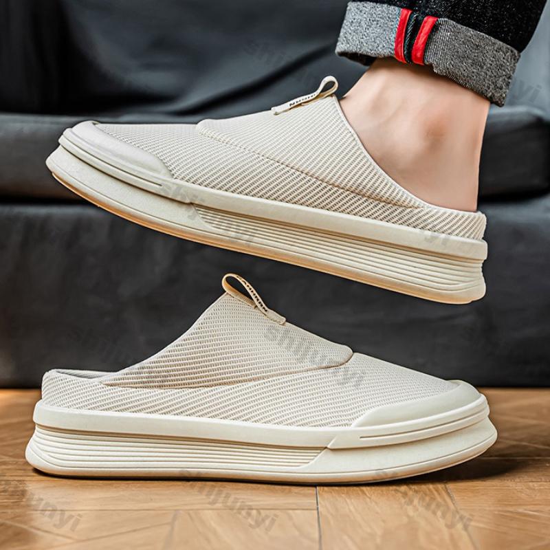 Fashion Men's Half Slippers 2025 Summer New Mesh Breathable Fashion Slip On Baotou Sandals Lightweight Comfortable Outdoor Casual Flats