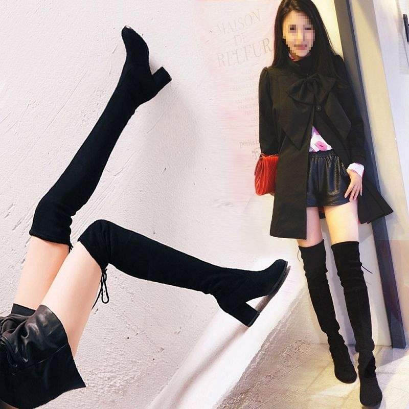 Kozaki Damskie Kozaki za Kolano na Grubym Obcasie Damskie Zimowe 2025 Nowa Wersja Koreańska Zimowe Buty Damskie Wszechstronne Kozaki na Wysokim Obcasie Wyszczuplające Nogę