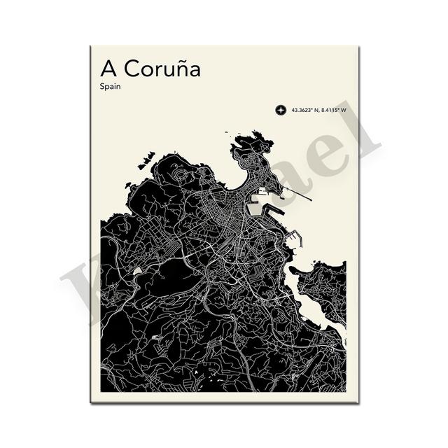 Barcelona. Seville. Bilbao. Madrid. Almeria. Spain City Color Map. Wall Art. Poster