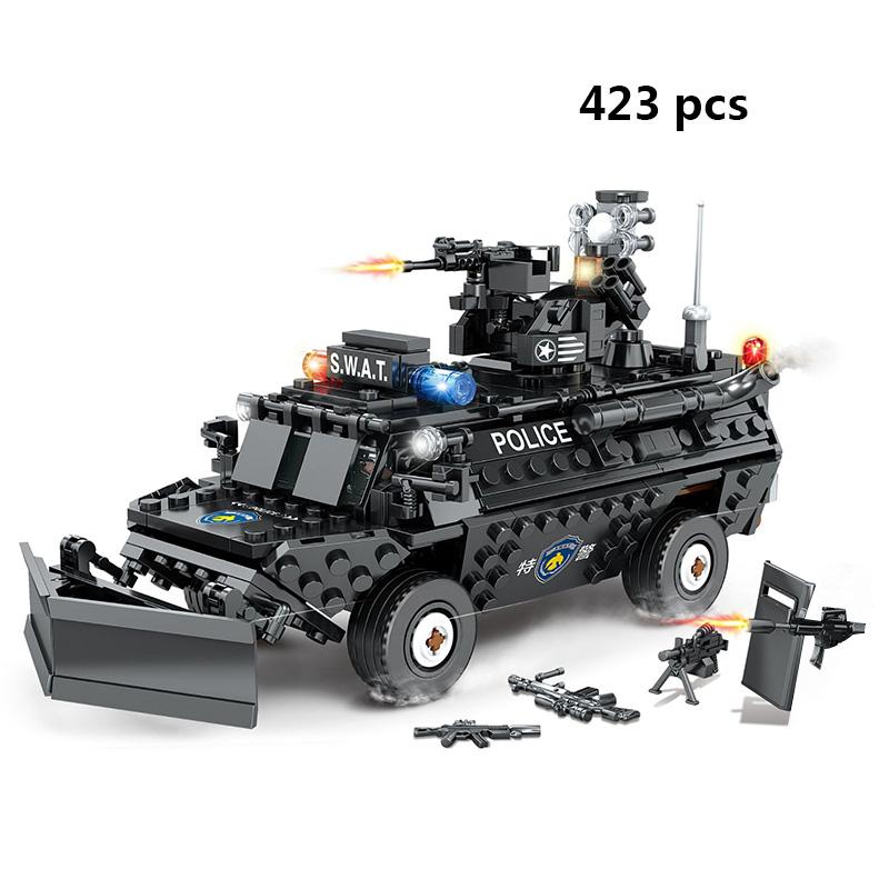 City SWAT Team Police Truck Car Panzer Tank Building Blocks Brick Police Station Figures Arme Model Educational Toys