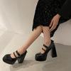 Fashion Women's Thick Heel Shoes Winter New Round Head Shallow Mouth Metal Chain Thick Sole Anti-slip Wear-resistant High Heels