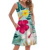Women's Summer Fashion Casual V-Neck Pleated Stitching Hawaiian Floral Print Sleeveless Pocket Vest Dress