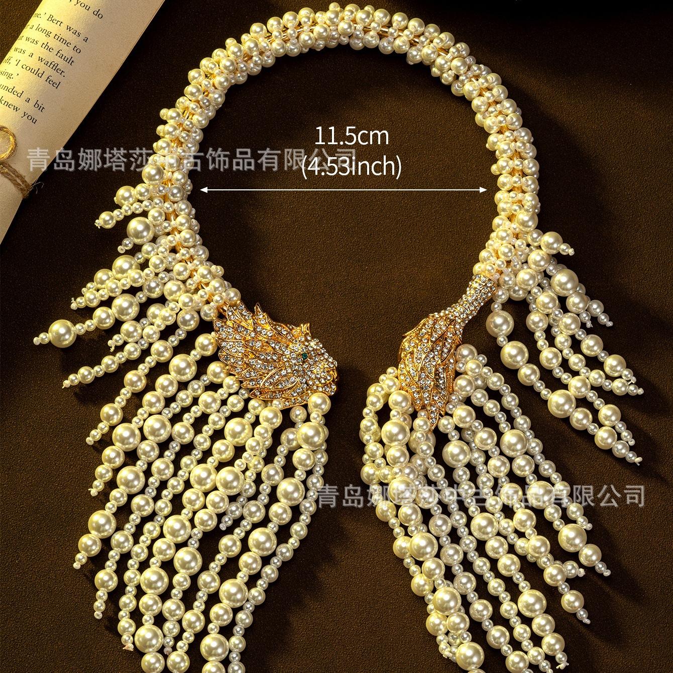 KEQIU Heavy Beaded Vintage Style Jewelry Creative Tassel Necklace Full Diamond Leopard Head Necklace Accessories