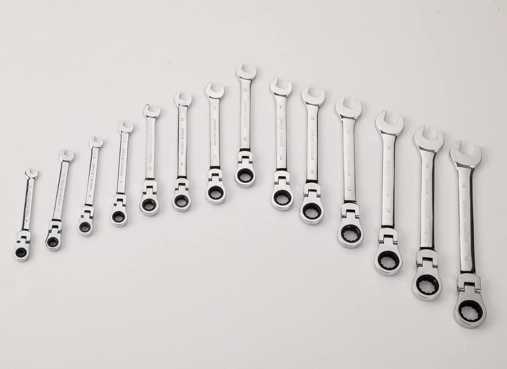 FLZOSPER Flex Ratchet Wrench Ratchet Combination Wrench Perfect for and Mirror Includes Storage Adjustable Angle Set, 72-Gear Set, 6-19mm, 14-Piece