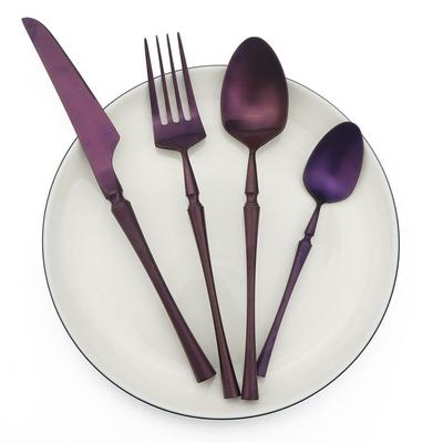 Nuevo juego de cubiertos morados de acero inoxidable, vajilla negra con pulido mate, vajilla, cuchillo, tenedor, sopa, accesorios de cocina