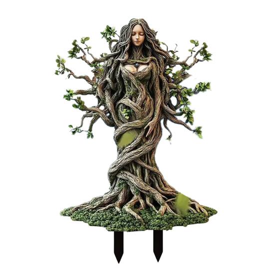 Dřevěný elf Akrylová cedule Kolík Odolný proti povětrnostním vlivům 2D Plochý Víla Hrot Rostliny Květináč