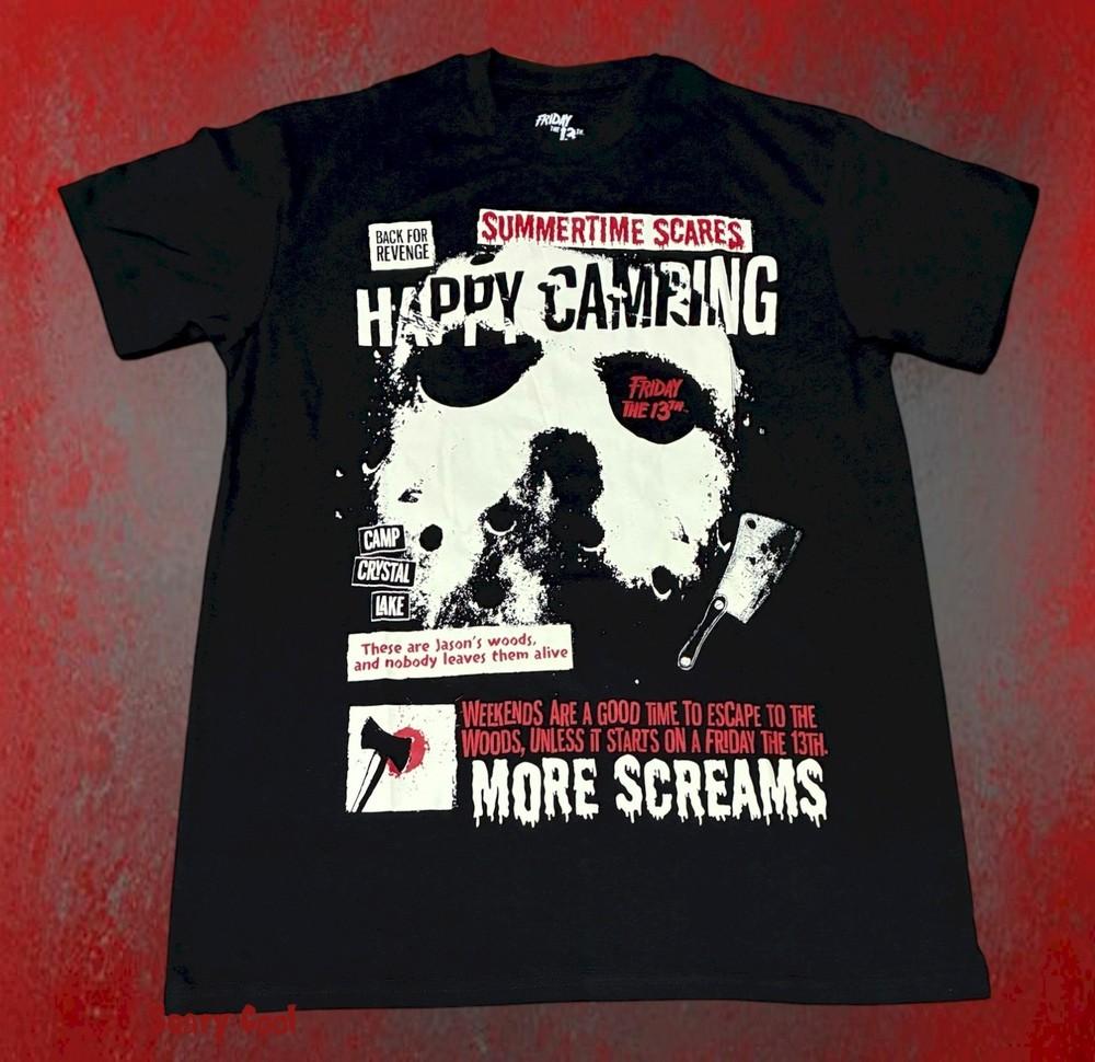 New Friday The 13th Jason Mask Mens Screams Black Vintage Throwback Unisex T-Shirt Graphic Tee XXXXL