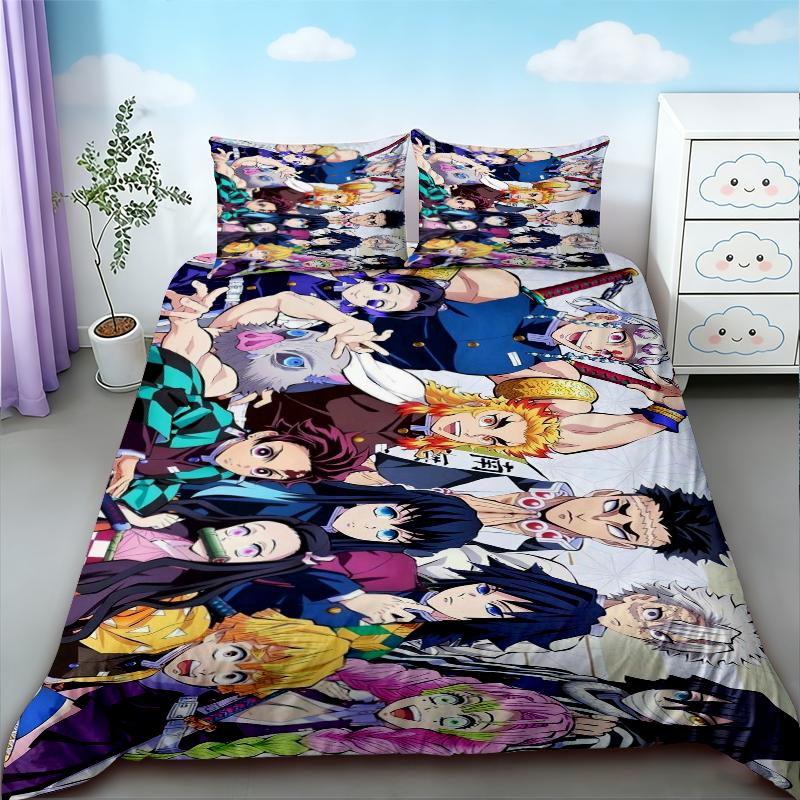 Duvet Cover New Japan Cartoon Anime Demon Slayer Bedding Set Printing Microfiber Bed Quilt Cover Set Pillowcases Soft Bed Linens