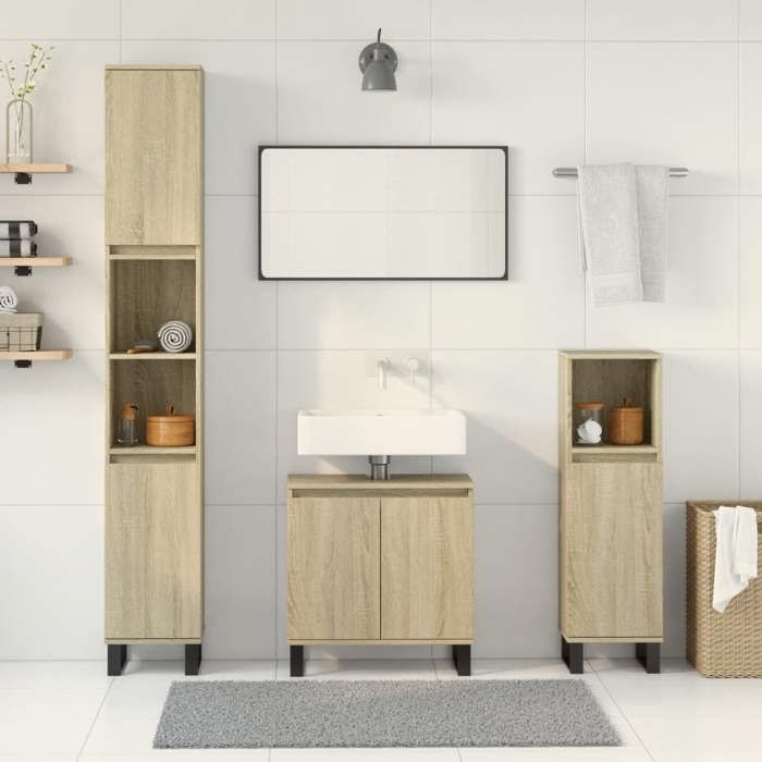 VidaXL Ensemble de meubles de salle de bain 3 pcs chêne sonoma 3307675