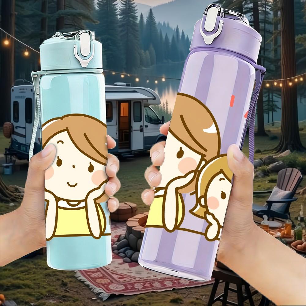 1PC Two Little Girls Best Friend Print 750ml Color Plastic Sports Water Bottle Leakproof Flip Straw Lid Suitable for Sports Office Home Use