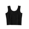 Women Summer Casual Sleeveless Solid Color U Collar Bare Midriff Crop Top