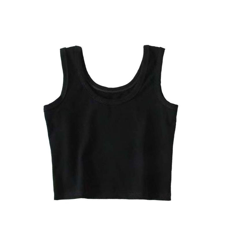 Women Summer Casual Sleeveless Solid Color U Collar Bare Midriff Crop Top