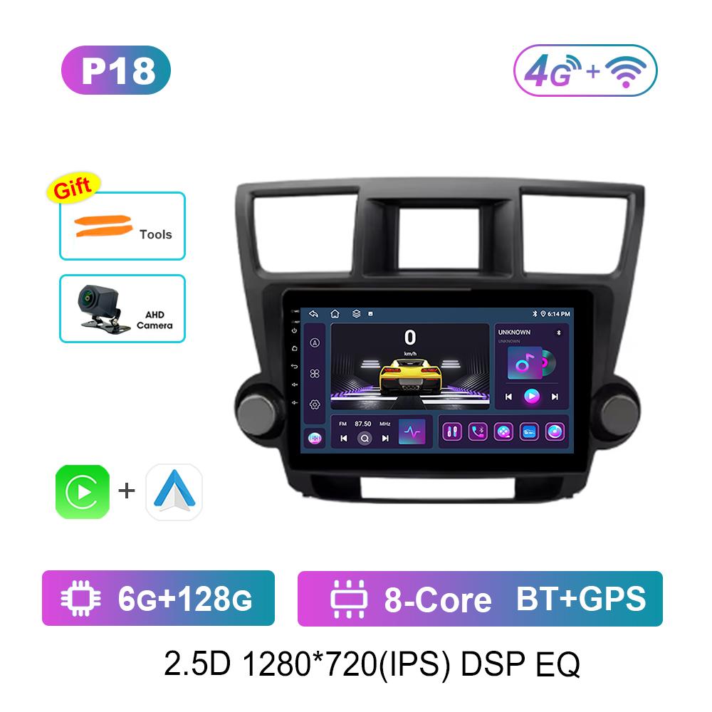 Navigation GPS Car Video Multimedia Player for Toyota Highlander 2007 - 2013 WiFi BT Android OS 4G Carplay Auto Tools DSP Stereo