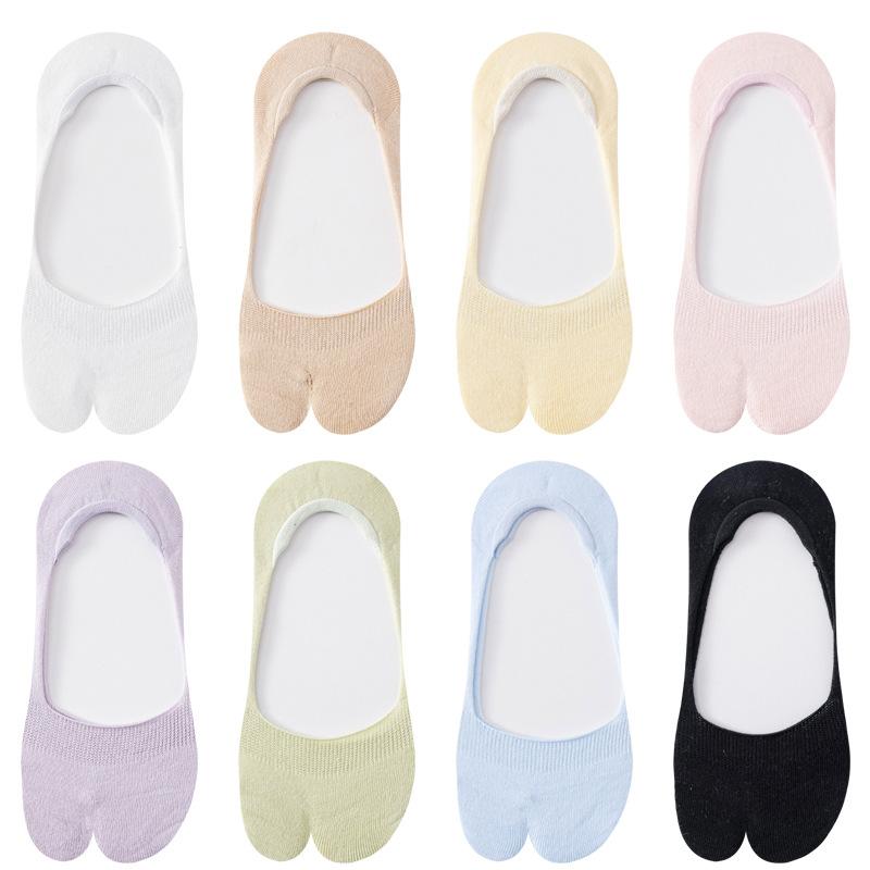 Zweizehige Bootssocken für Damen, dünn, nahtlos, schweißabsorbierend, zehentrennend, unsichtbar, flach, rutschfest und mit Fersenhaftung