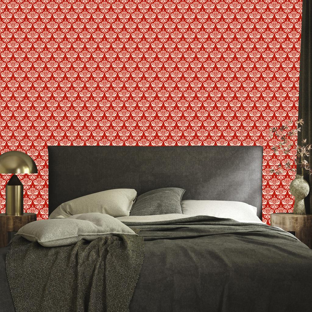 Christmas Damask Wallpaper Coral and Red 50x1000