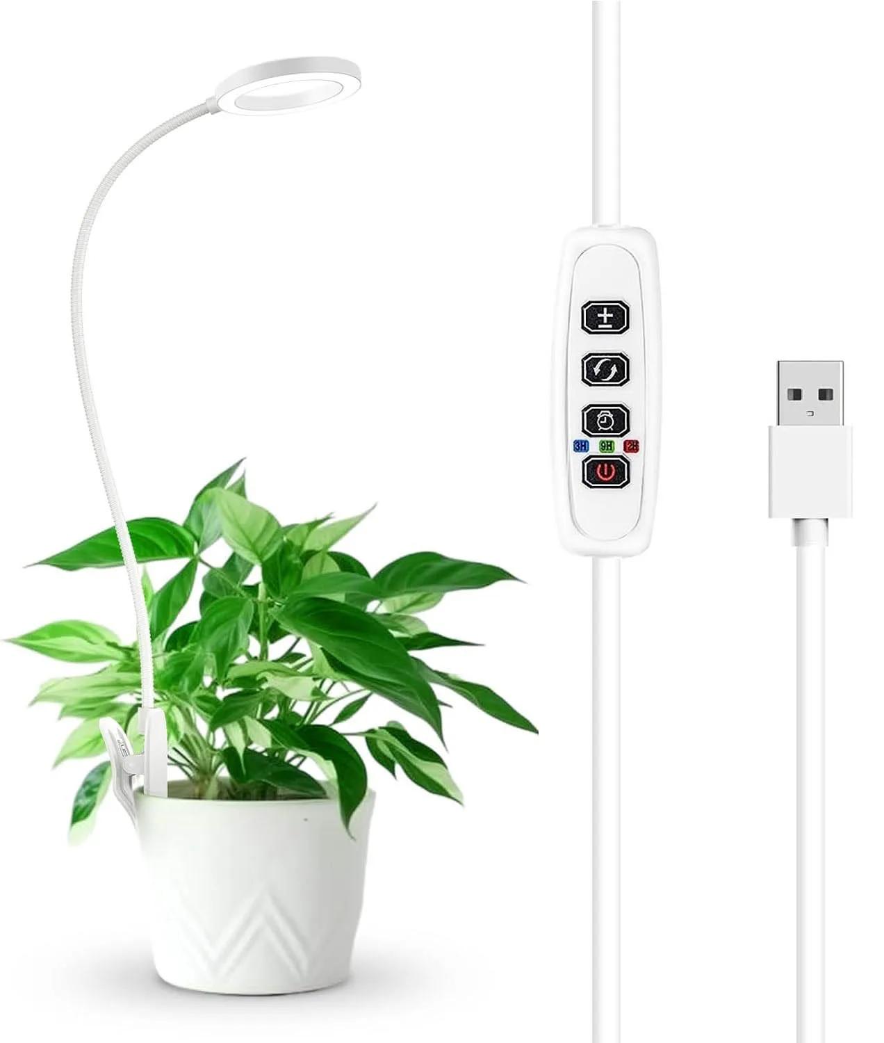 

Прикрепляемые светодиодные лампы для выращивания комнатных растений, 6500K, полный спектр, два варианта установки, 3 цвета, таймер 3/6/12 ч, 5 яркости