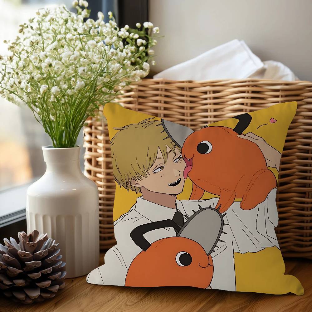 Denji Piła Człowiek Ścieg Szczęśliwy Smok Poszewka na Poduszkę Poszewka na Poduszkę Sofową Dekoracja Pokoju Domowego Prezent dla Dzieci