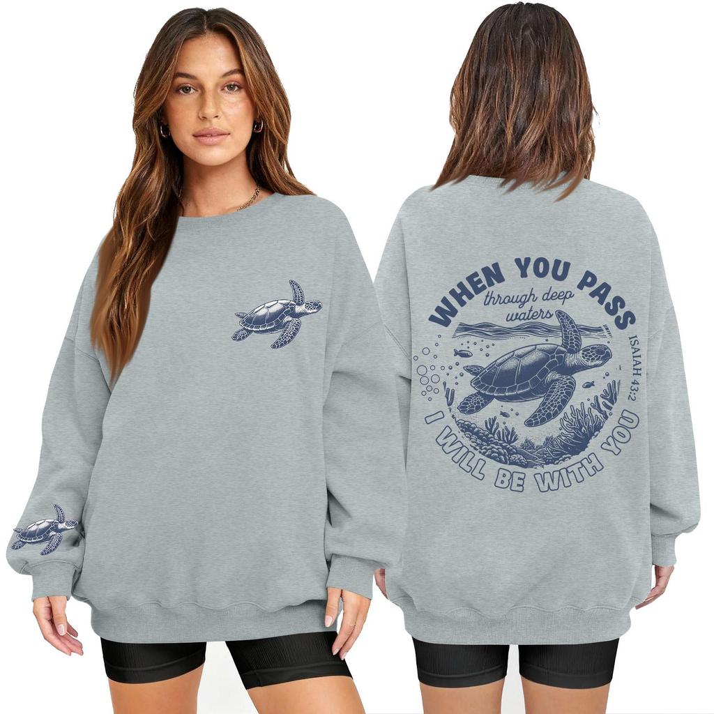 Women's Fashion Long Sleeve Print Round Neck Loose Pullover Sweater Top
