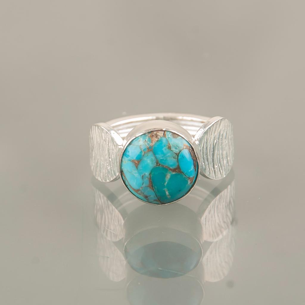 Blue Copper Turquoise Gemstone 925 Sterling Silver Jewelry Ring Gift For Mom RR-1-32