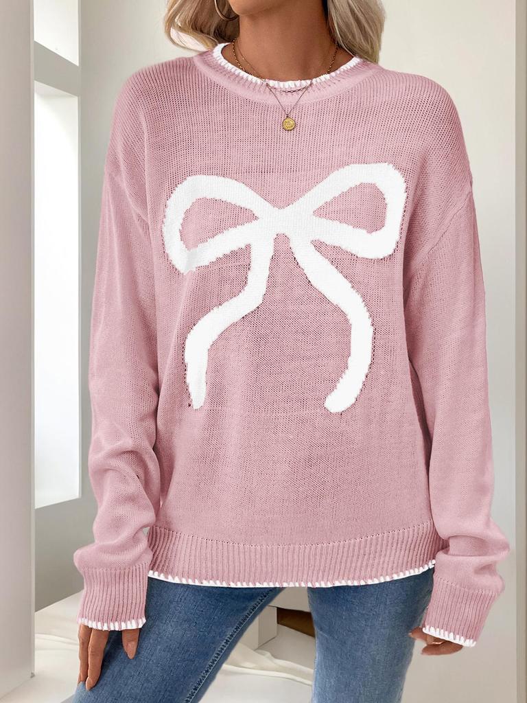 European/American Sweet Style Christmas Bow Long Sleeve Sweater