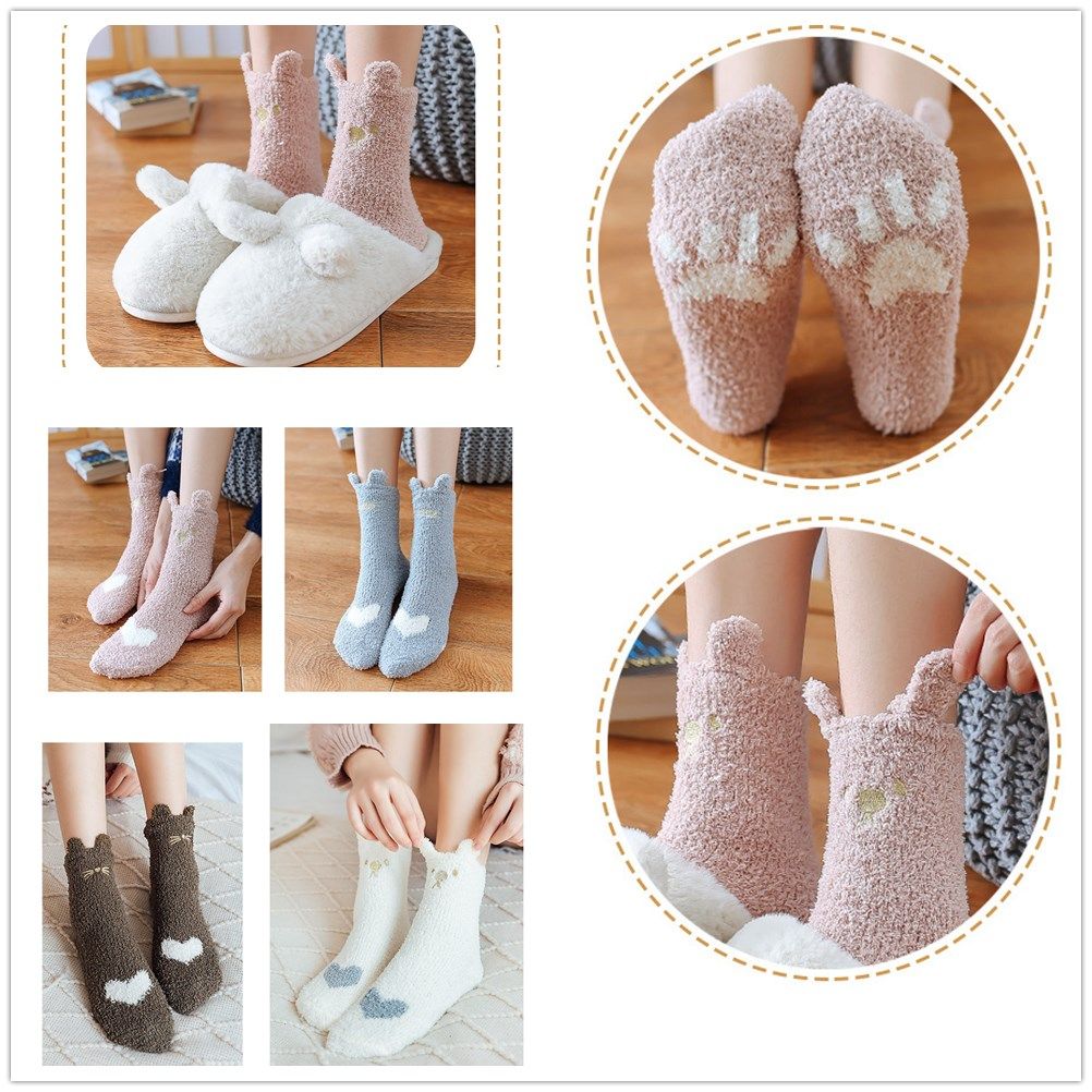 1 Pair Soft Lovely Stockings Sleeping Socks Plush Coral Socks Warm Autumn Winter
