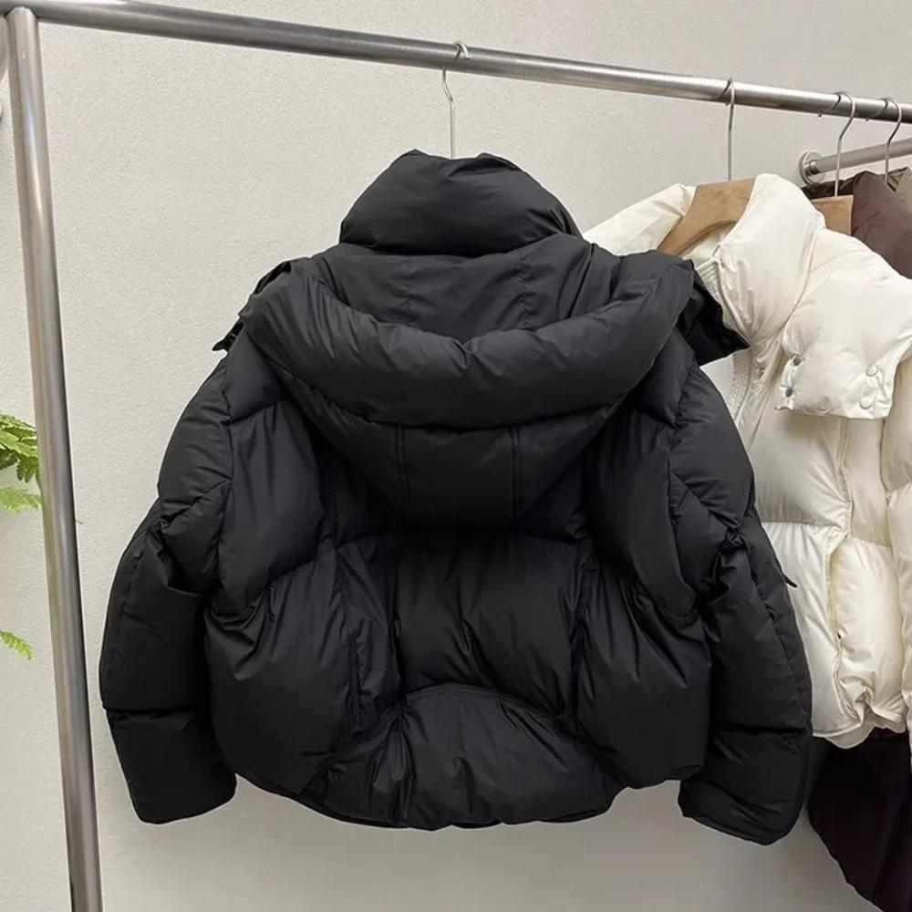 Down Jacket for Women Winter 90 White Duck Hooded Warm Down Coats Casual Loose Short Thick Fashion Lightweight Puffy Jacket