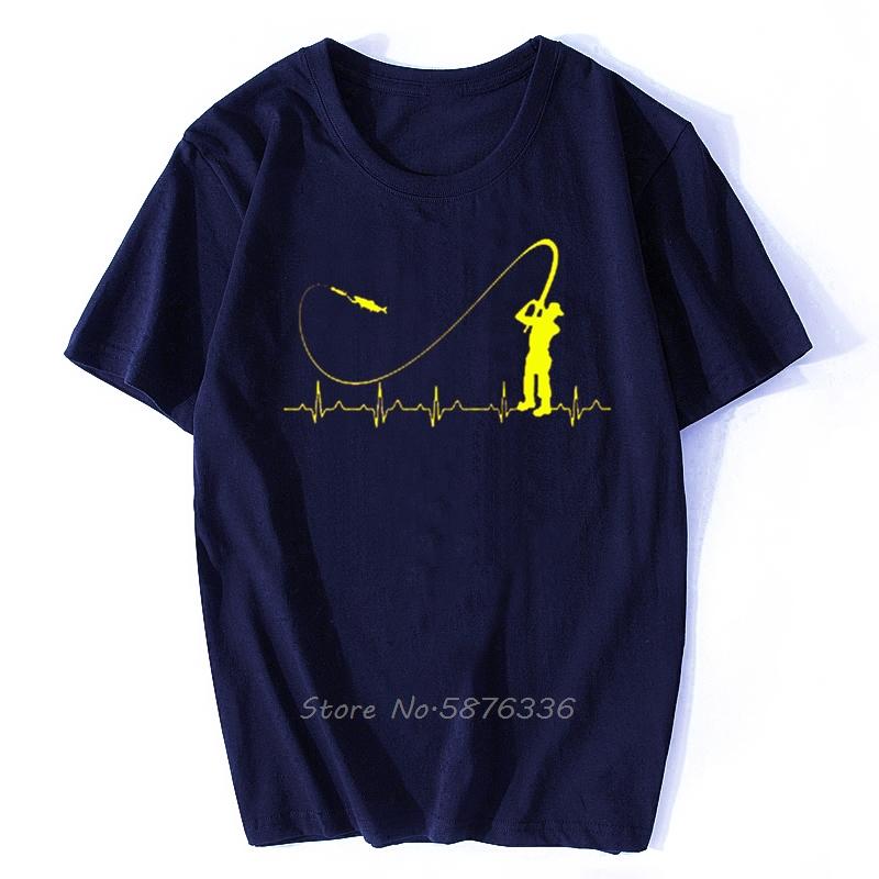 Fishinger Heartbeat T Shirt - Funny Fish Fisherman Gift Idea Fashion Men T-Shirt Fashion Short Sleeve Cotton Tees Men's Clothing