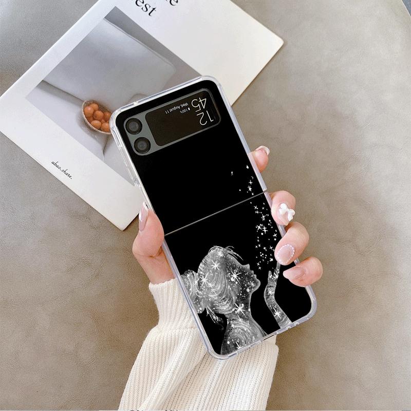 Creative Black Stardust Girl Pattern Phone Case for Samsung Galaxy Z Flip 7 Flip 6 5 4 3 Folding Cover for Z Flip7 Flip5 Fundas