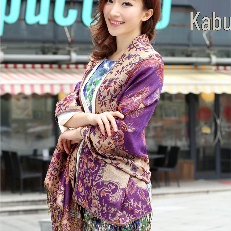 Ethnic Style Double-Sided Gold Thread Jacquard Women's Cheongsam Shawl Scarf - Thickened for Autumn and Winter