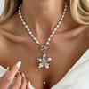 Imitation Pearl Choker Necklace Women Flower Pendant Aesthetics Jewelry Gift