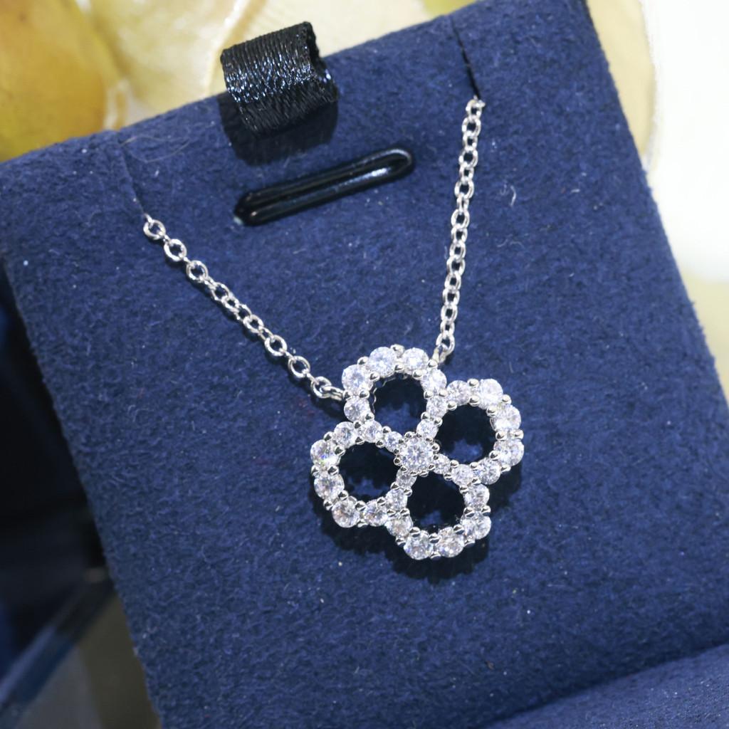 Classic Clover Full Diamond Necklace with Non Allergic Material Non Allergenic Material, 18k Thick Gold Electroplated Free Box Gift Jewelry