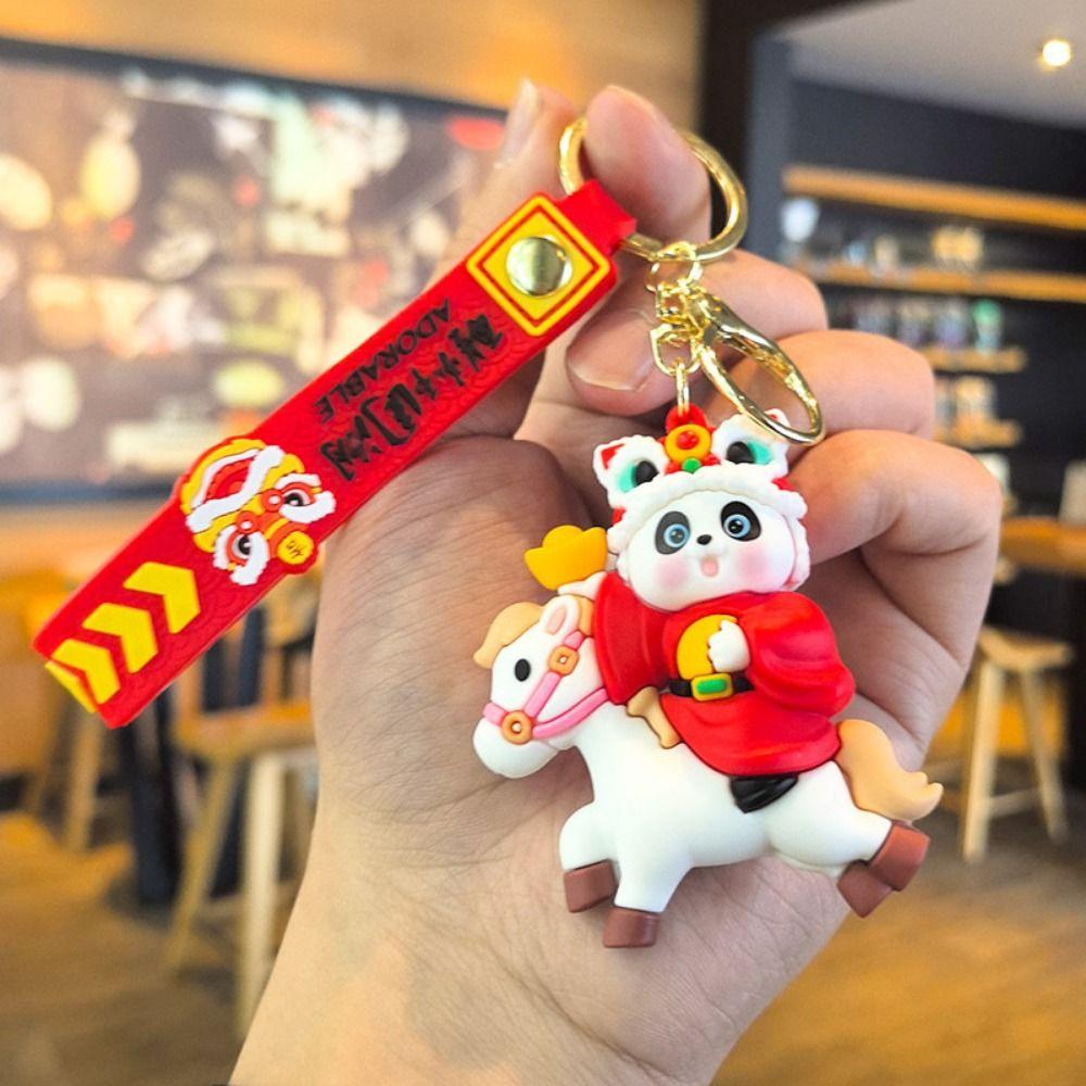 Chinese Style 2026 Horse Year Keychain Cute Lion Dance Keyring  Pony Pendant Gift