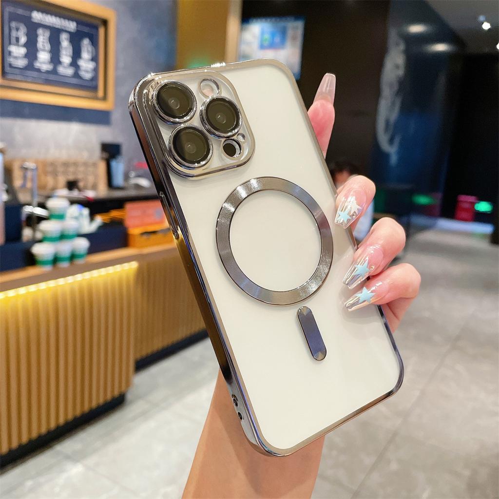 Applicable To Apple 16 Electroplated Magnetic Protective Glasses, IPhone15PROMAX Phone Case Transparent 12/13