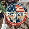 2D Flat, 1pc Round 4th of July New York Aluminum Hanging Sign, Vintage Statue of Liberty Empire State Patriotic Design, Retro Metal Wall Decor