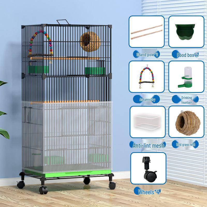 

Посилена велика клітка для великих птахів, таких як какатіли та піони, з гніздовою коробкою 100cm H, 42x31cm, with wheels, Package 9 чорний