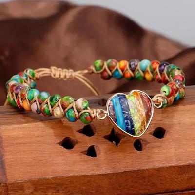 Hand Jewelry Beads Weave Bracelets Retro Heart Bead Bangle Sweet Bohemian Braided Bracelets Gifts
