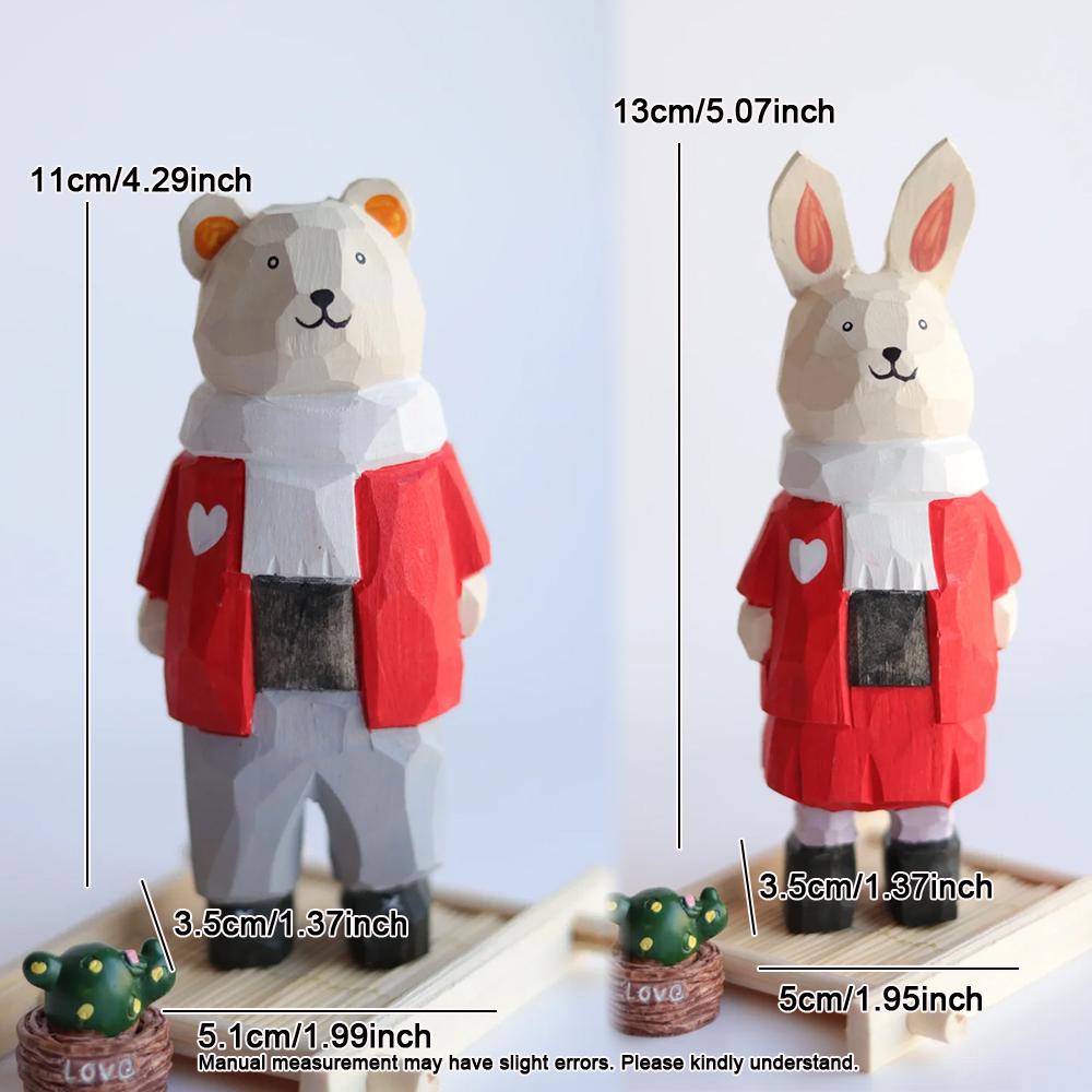 Christmas White Rabbit Figurine Room Decor Handcrafted Wood Carving Home Decorations Desk Accessories Room Wooden Teddy Bear
