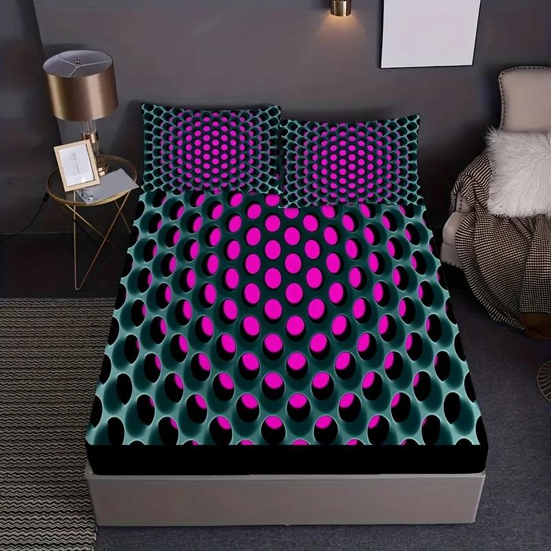 

Комплект простыней на резинке с 3D принтом в виде сотовой решетки, мягкий и удобный комплект постельного белья для спальни, гостевой комнаты (1* Простыня на резинке+2*Наволочки) 100x200x25cm 1pcs