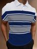 Men'S Casual Short Sleeve Shirt | Print Design with Two Grey Stripes on Deep Blue Background, Button Collar, Machine Washable, Perfect for Beach and