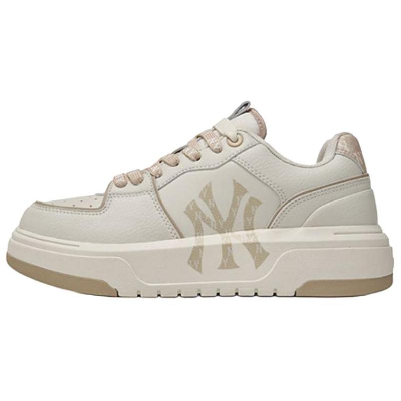 MLB New York Yankees Synthetic Leather Abrasion Resistant Mid top Skateboard Shoes Unisex Beige Yellow Sneakers 3ASXM046N-50BGS 42