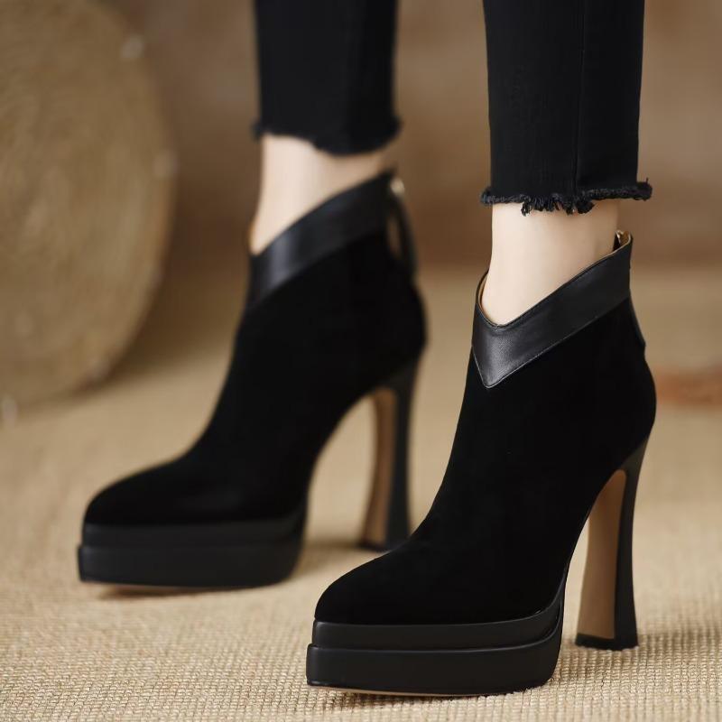 Elegant Women Ankle Boots Suede High Heels Shoes Sexy New Chunky Shoes Designer 2025 Winter Boots Woman Pumps